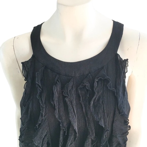 VTG ECI New York Pure Silk Ruffled Front Open Back Chiffon Blouse in Black SZ 16 - Picture 4 of 11